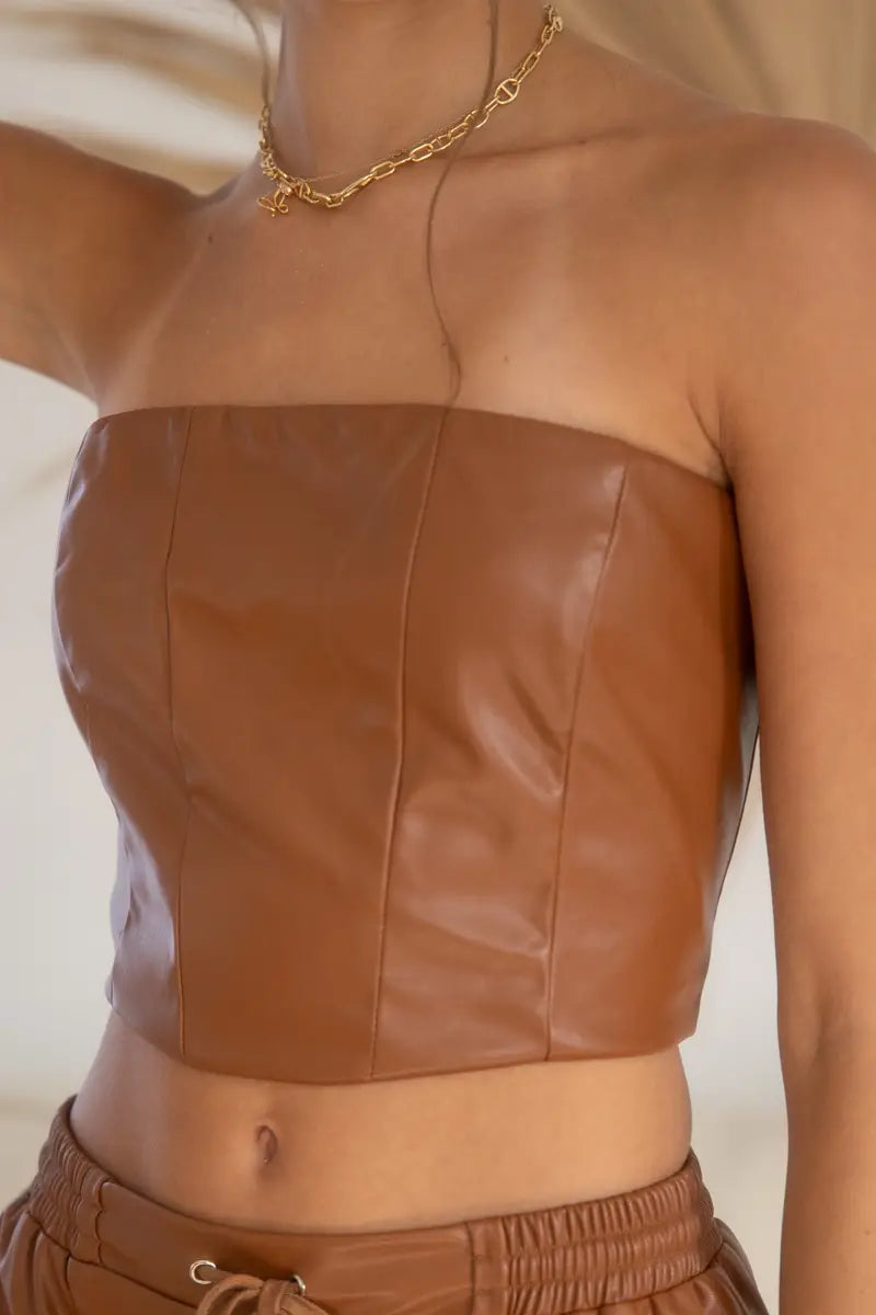 Stacie Faux Leather Tube Top