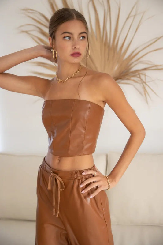 Stacie Faux Leather Tube Top